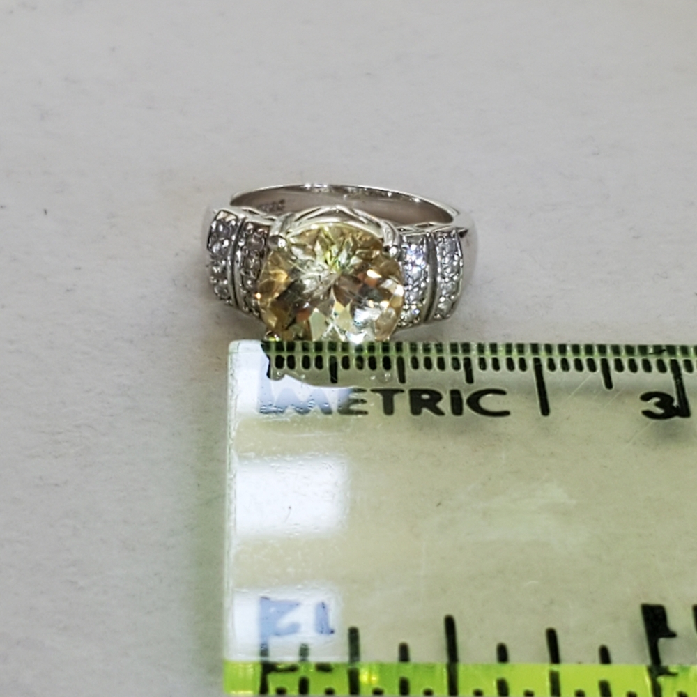 Sterling Citron Feldspar and White Topaz Ring size 6.75-7 (See pics/description) - Picture 15 of 16